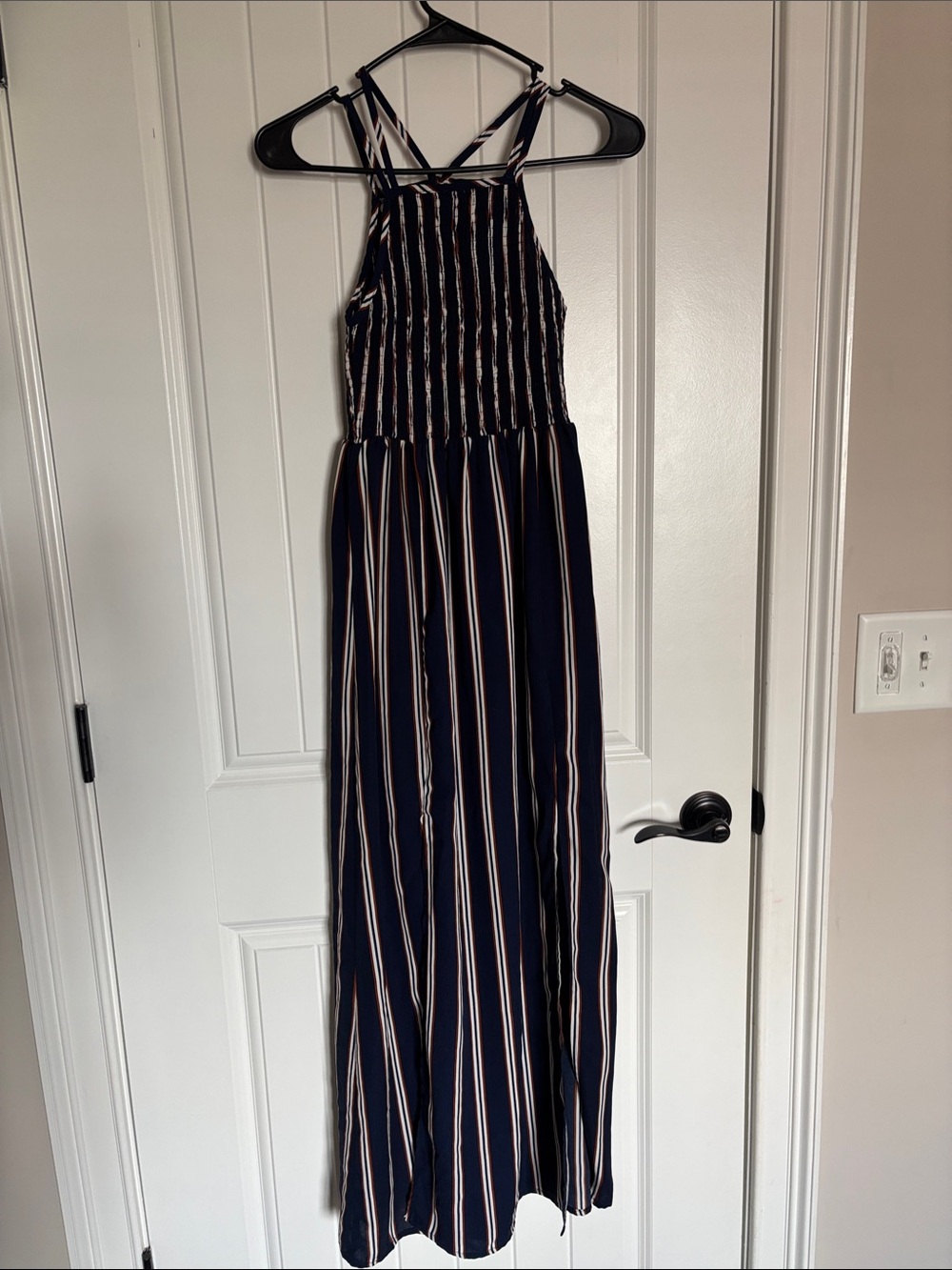 Altar'd State Navy Striped Halter Maxi Dress